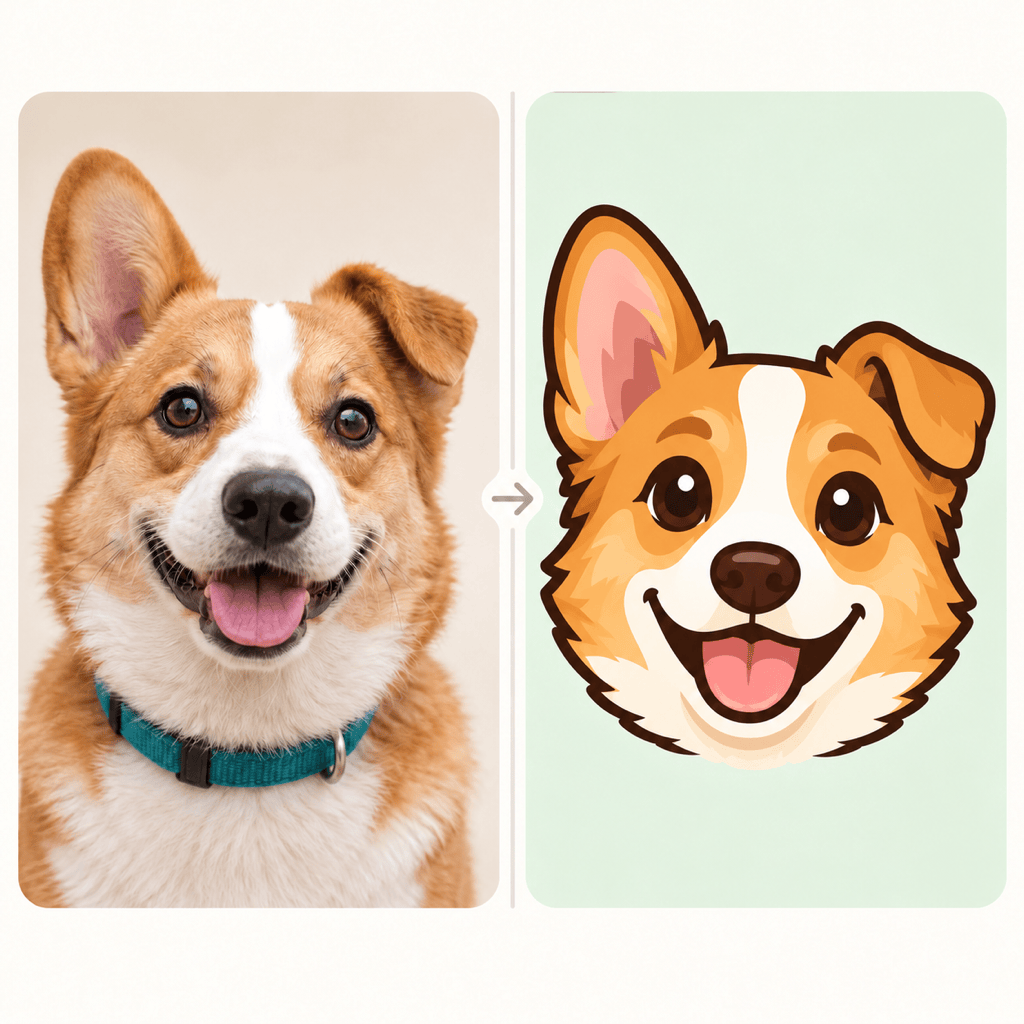 Pet photo to cartoon emoji comparison