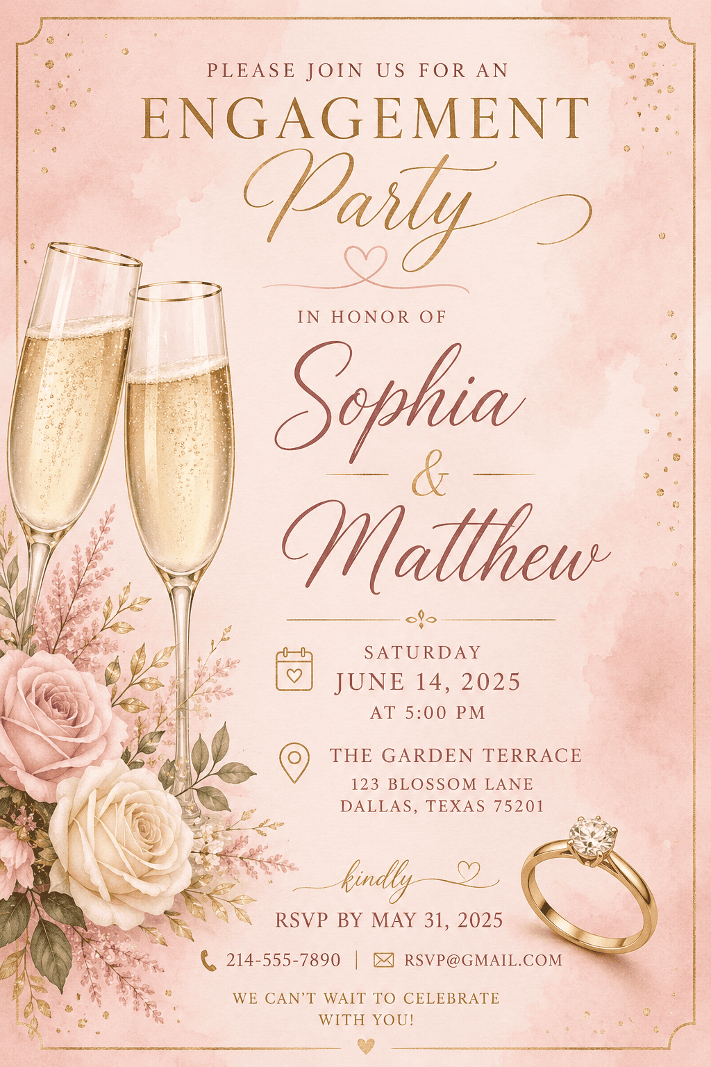 champagne engagement invitation example