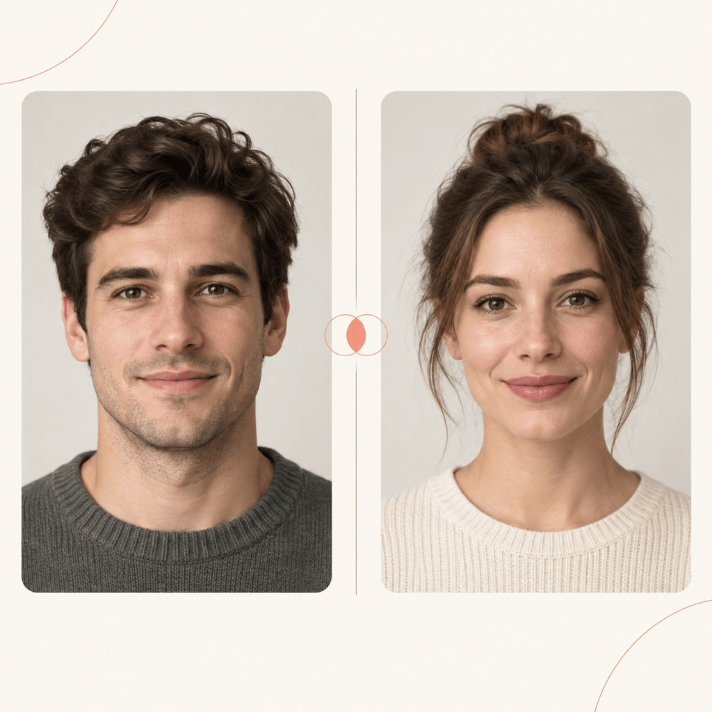 AI face matcher side-by-side portraits