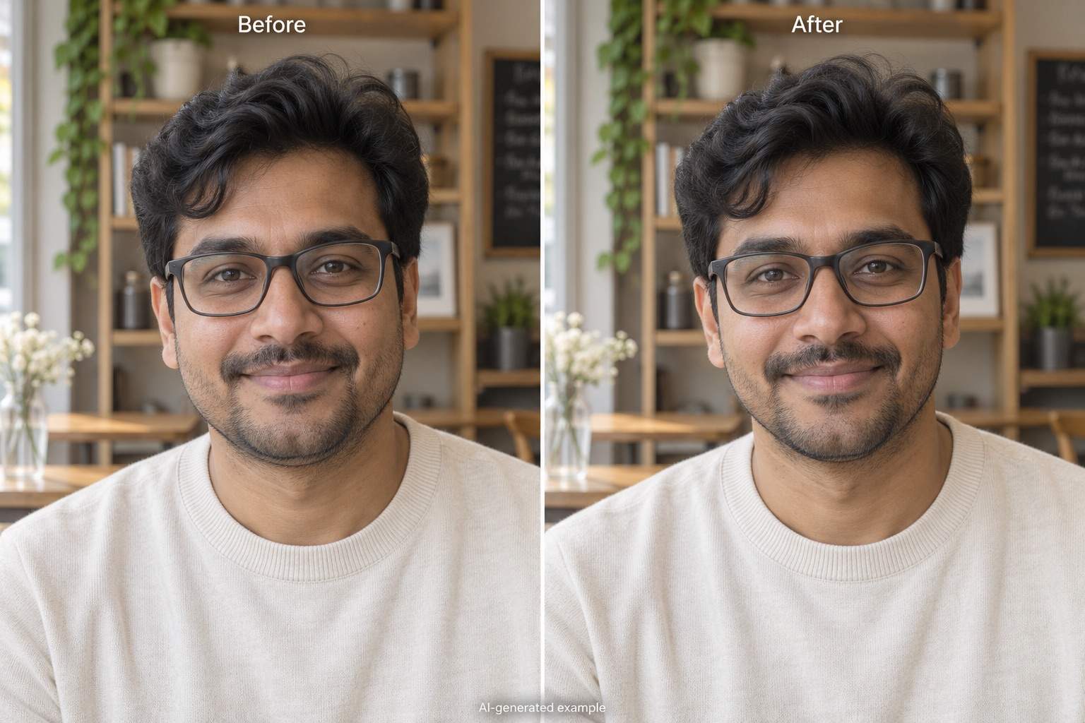 Face slimming with glasses before and after