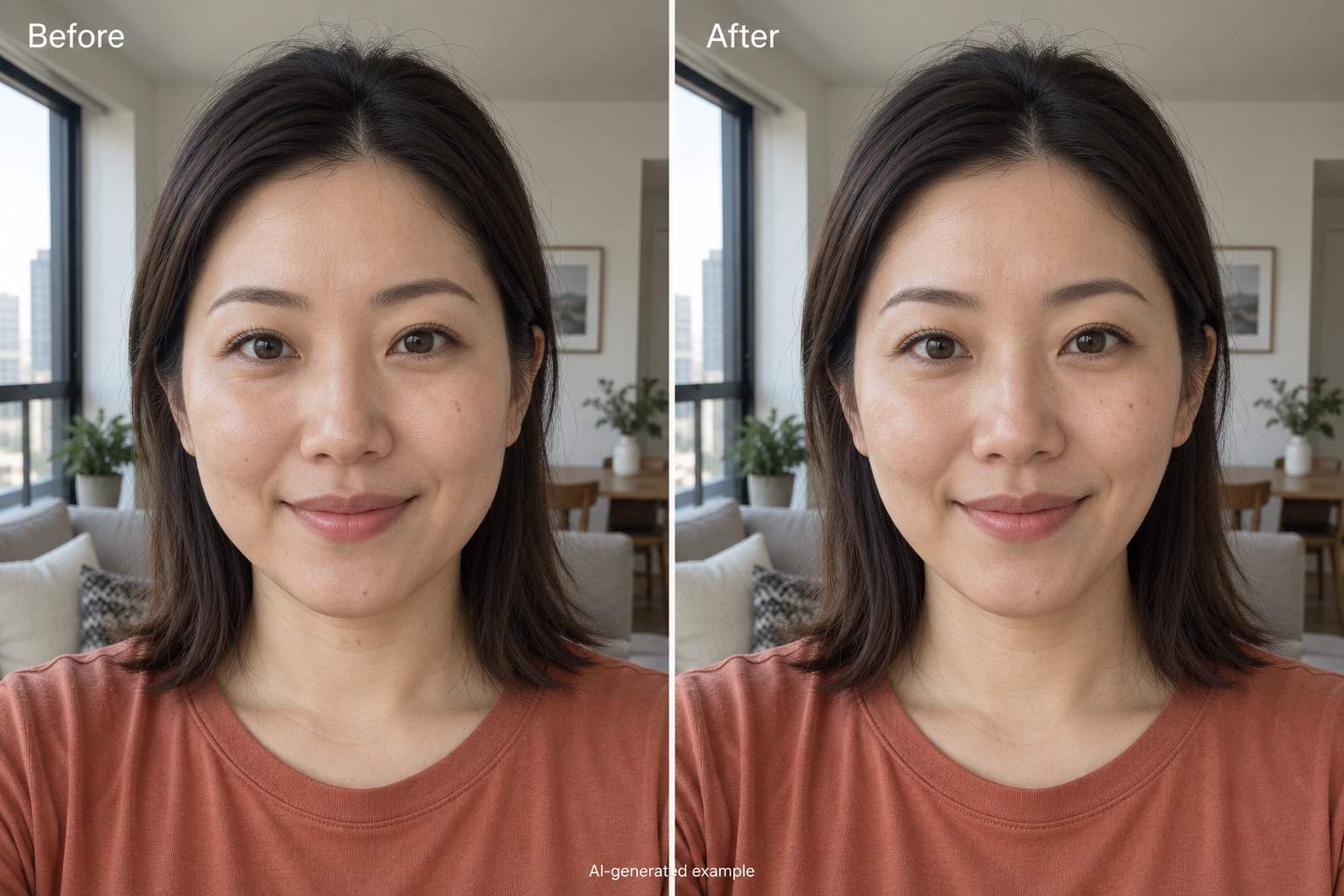 AI face slimmer selfie before and after
