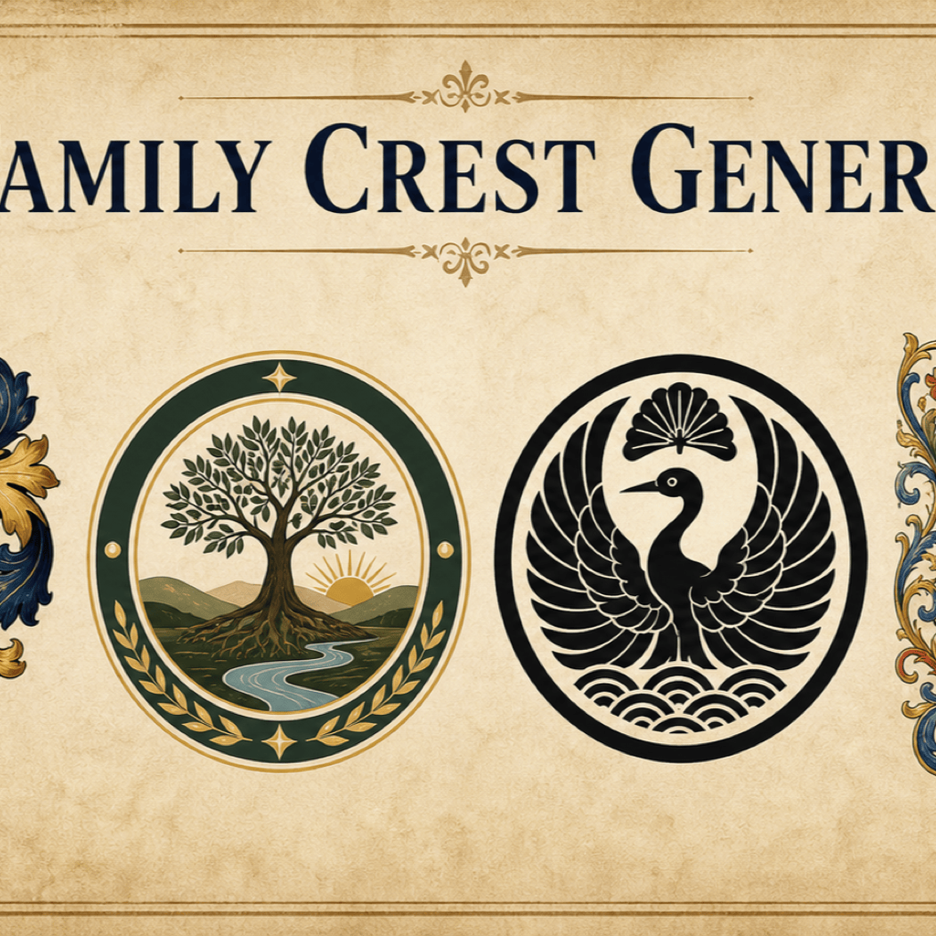 Original fantasy family crest featuring a stag in an illuminated heraldic style