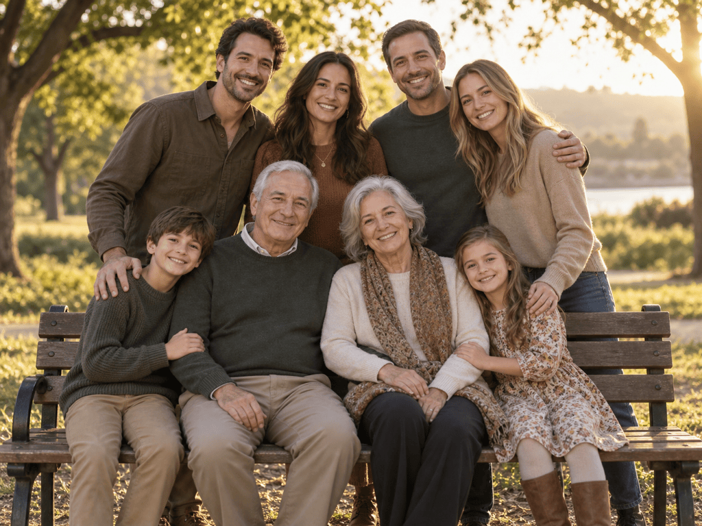 Multigenerational AI family portrait