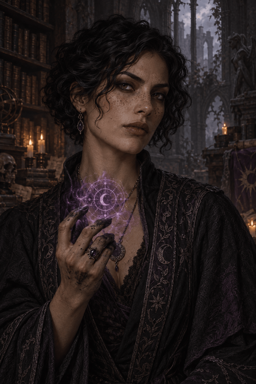 Dark sorceress AI fantasy portrait