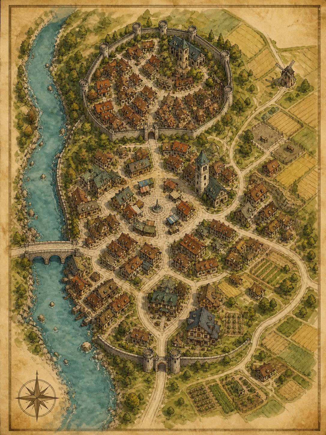 AI fantasy town map