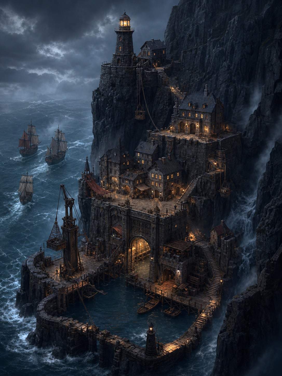 AI fantasy port town