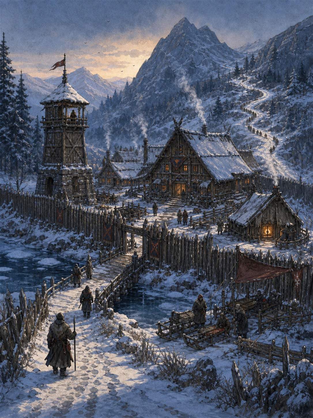 AI fantasy settlement art