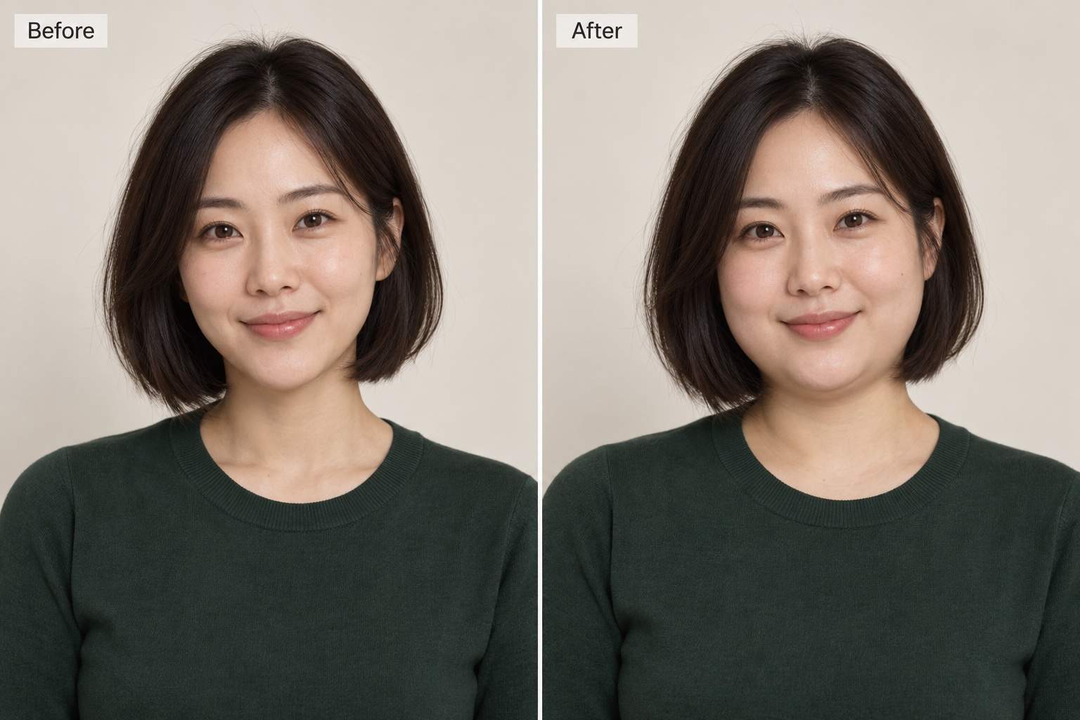 AI fat filter portrait comparison