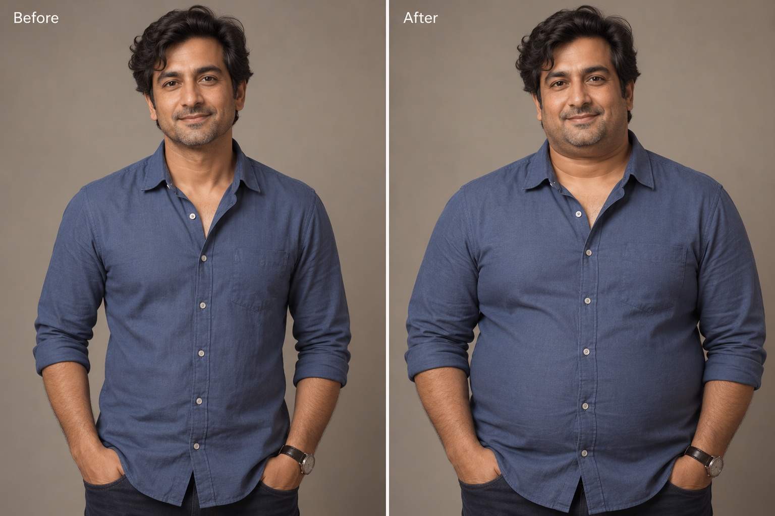 Fuller-face and torso photo comparison