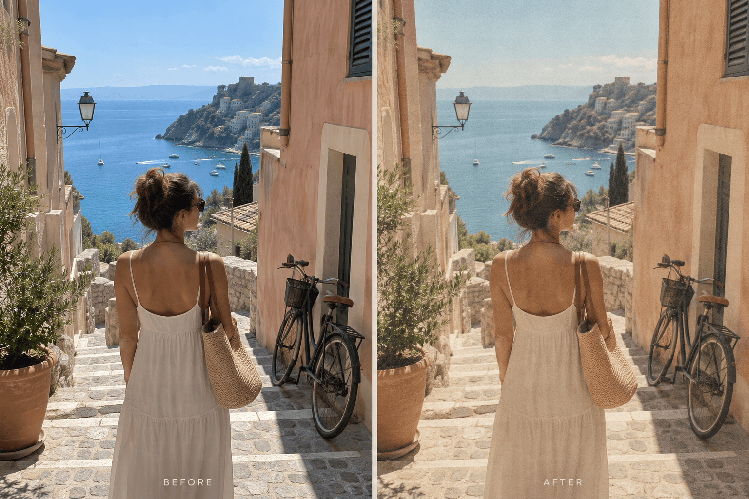 Vintage travel photo before and after