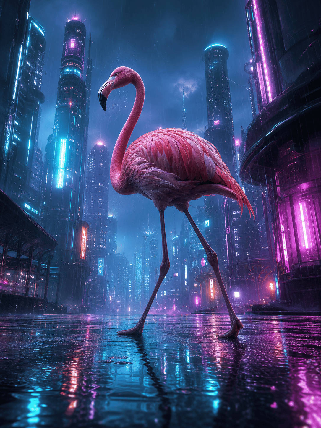 Neon AI flamingo artwork