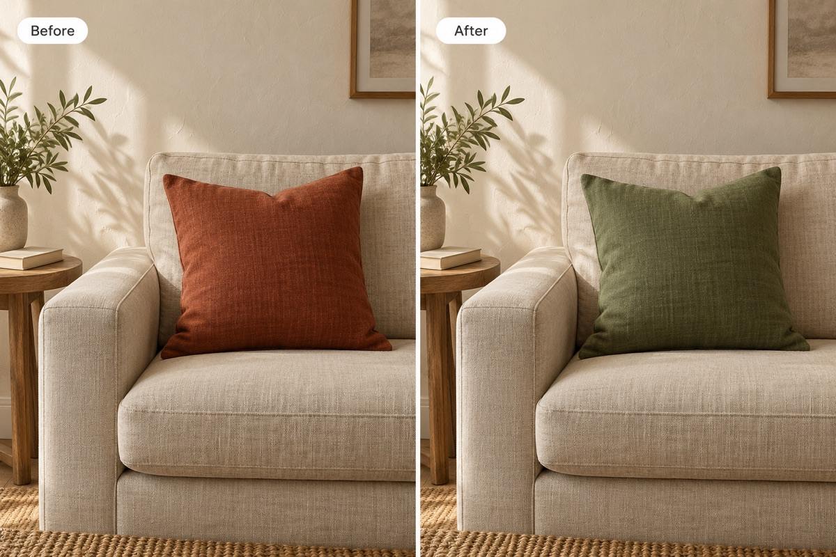 AI fill replaces a sofa cushion