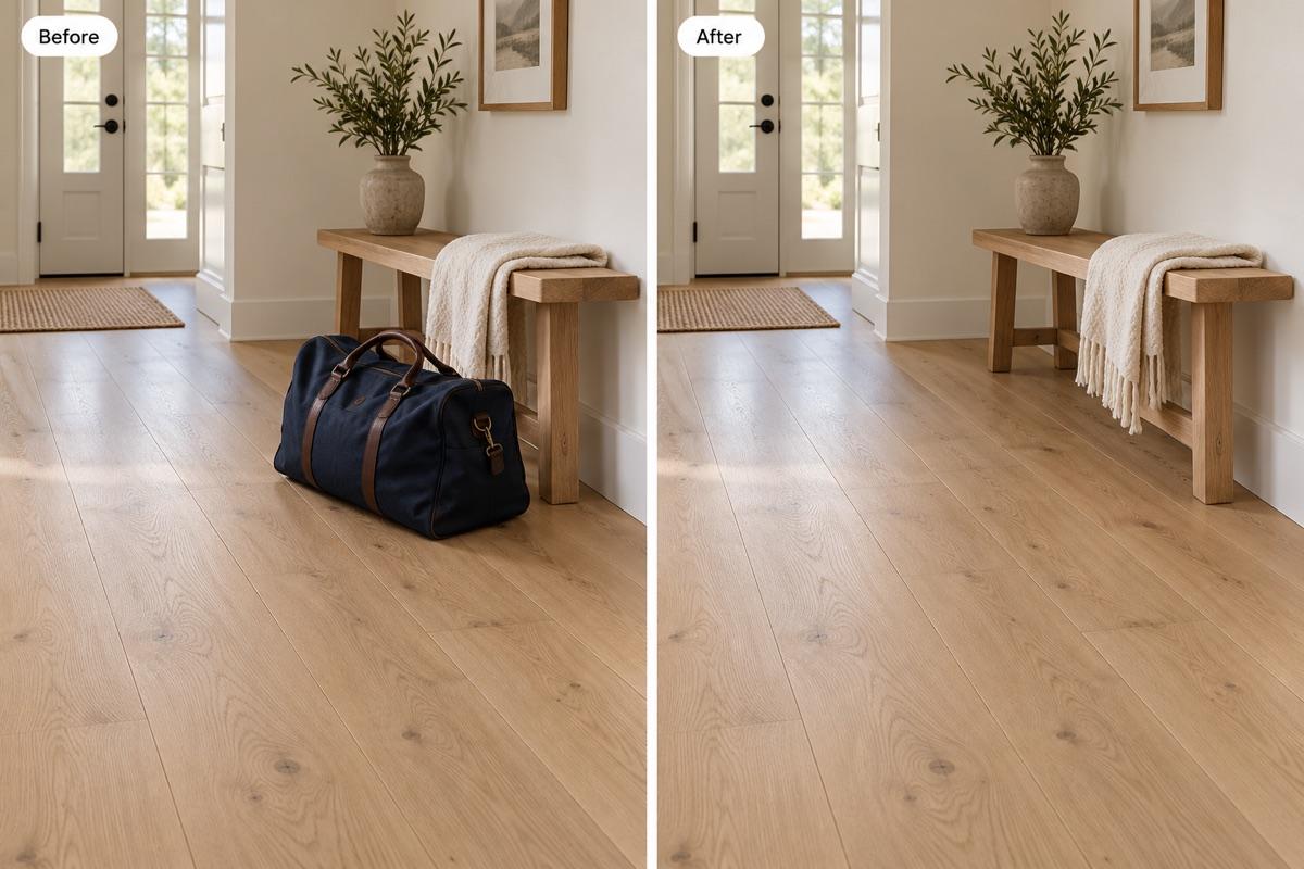 AI removes a bag from flooring