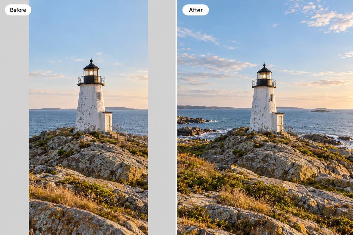 AI extends a coastal photo background
