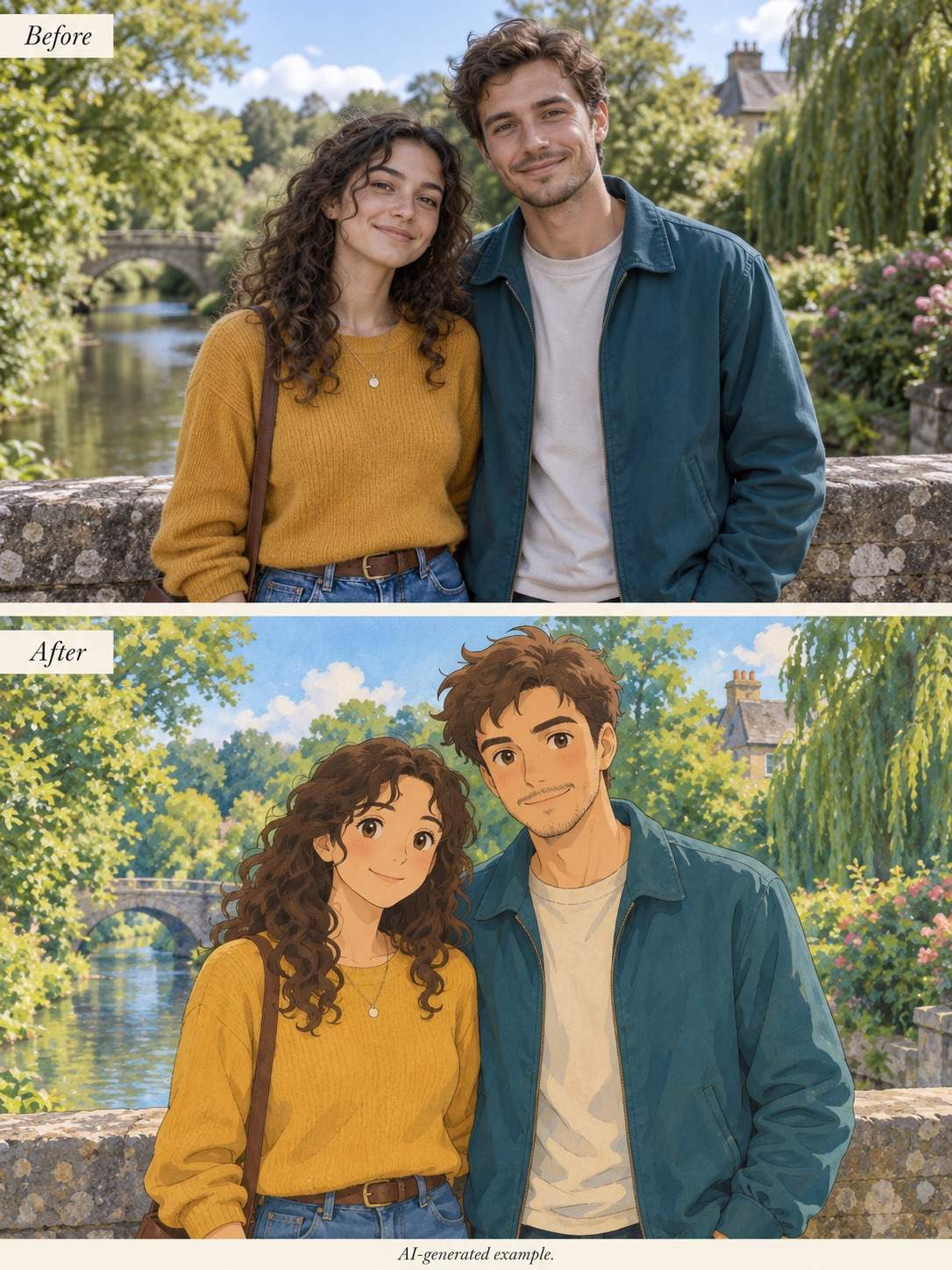 Ghibli couple illustration before and after