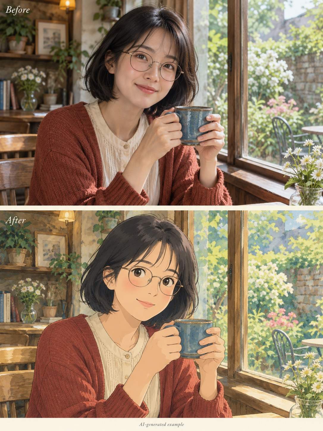 Ghibli portrait before and after