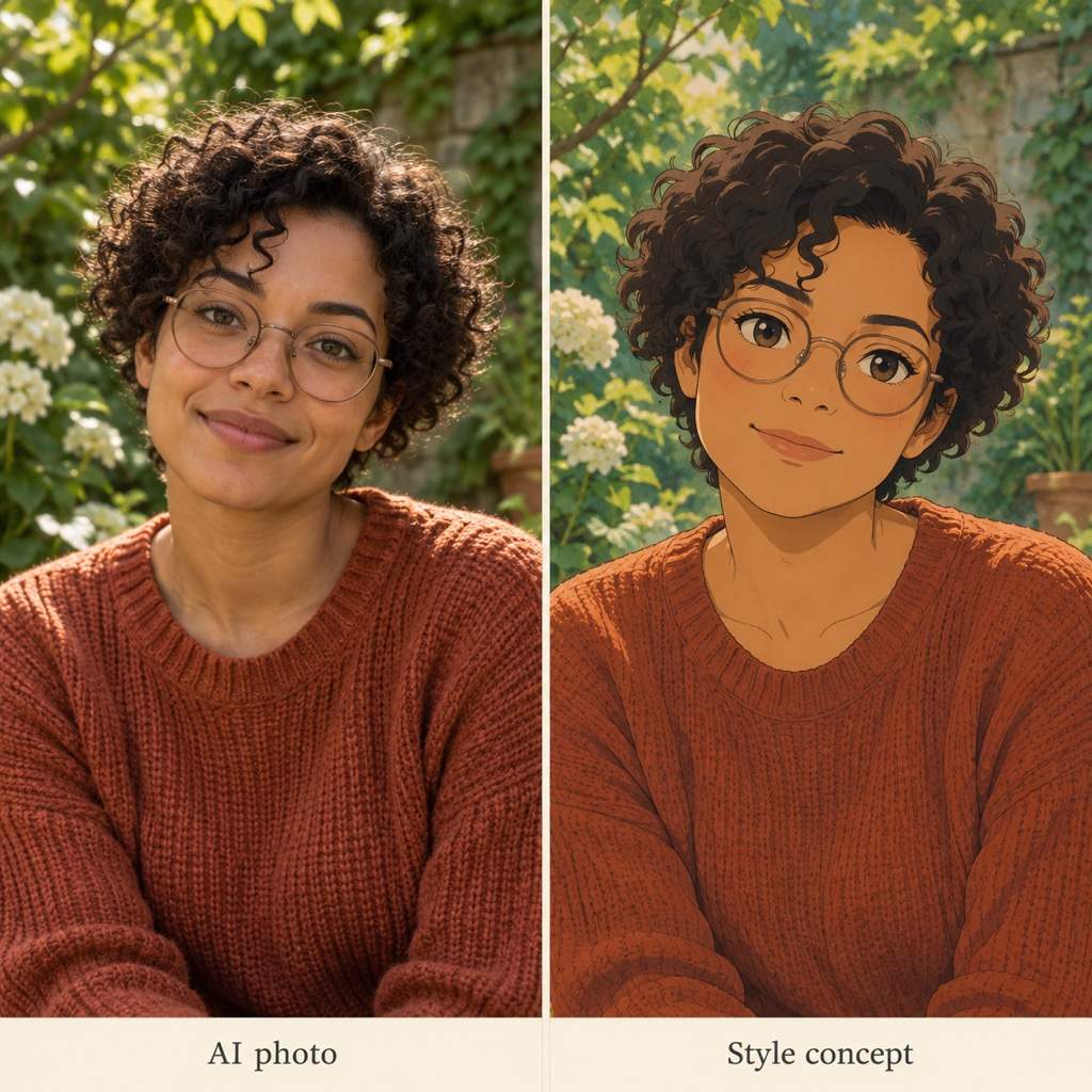 Ghibli selfie before and after illustration