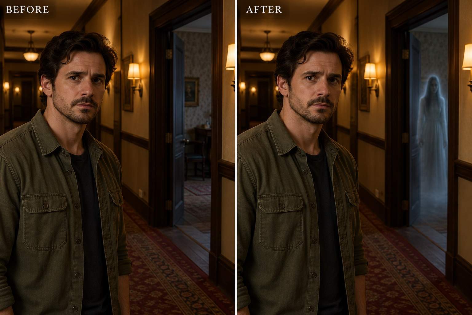 Ghost behind subject before and after