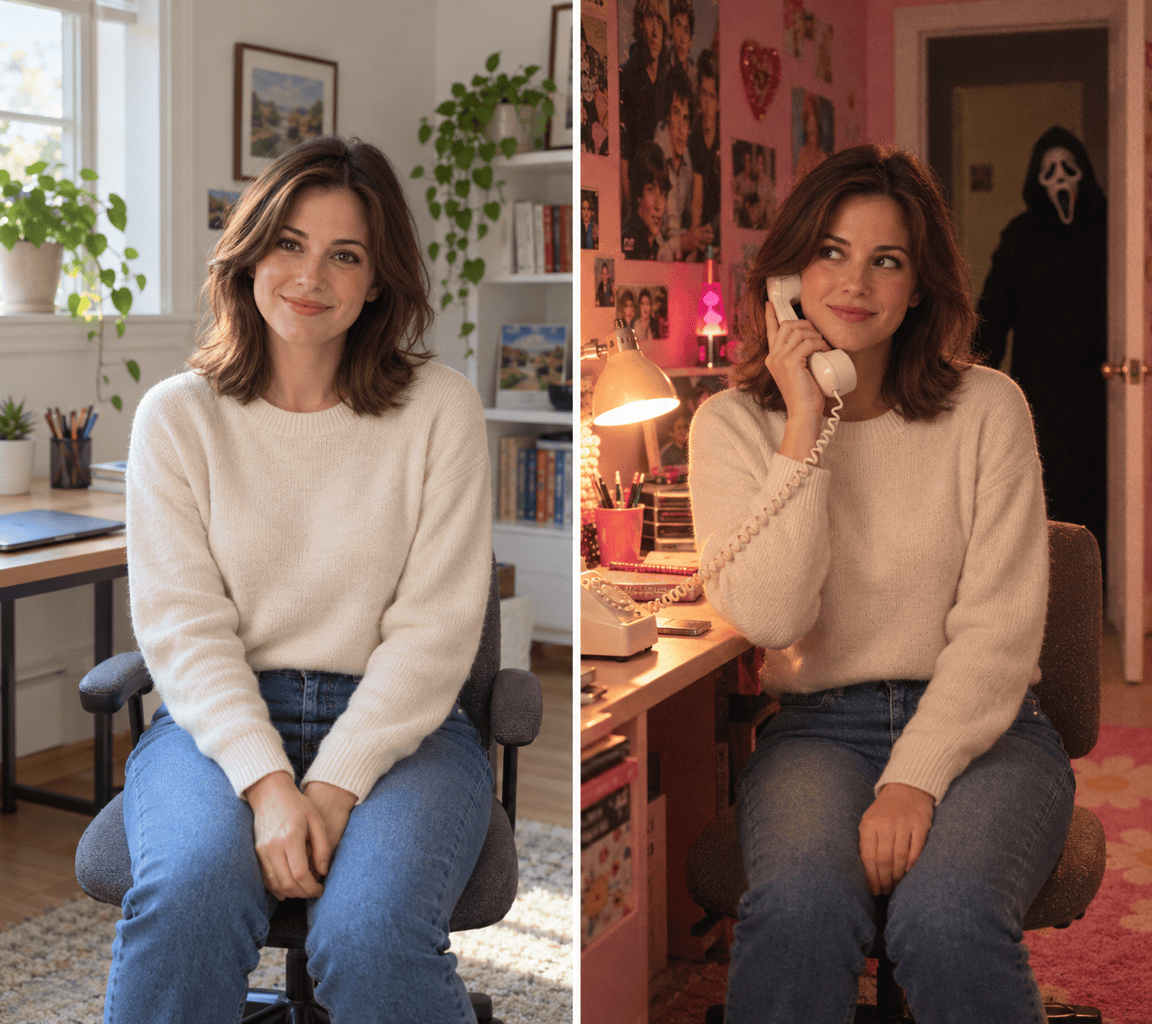 Y2K Ghostface portrait before and after