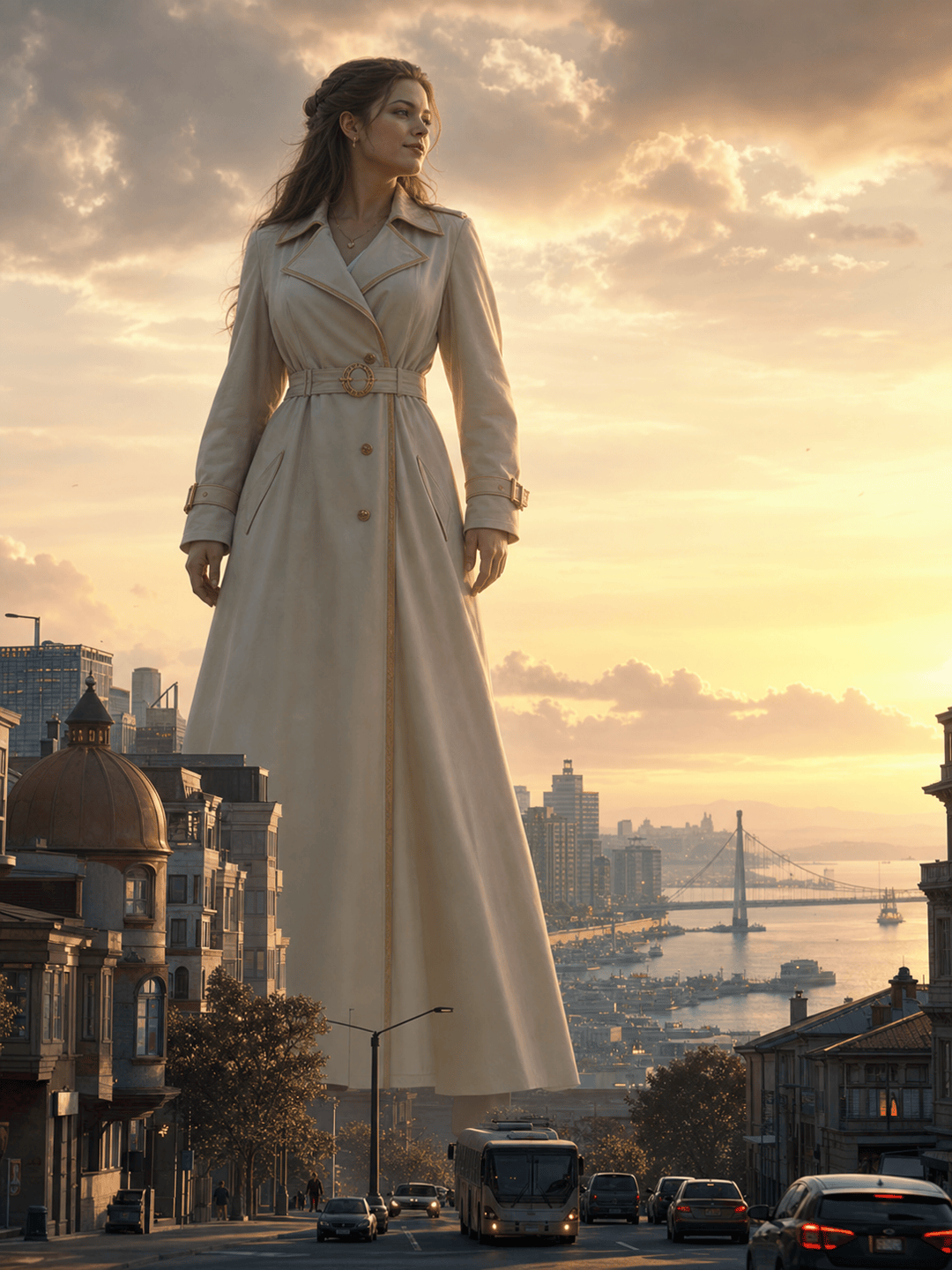 Cinematic AI giantess city guardian