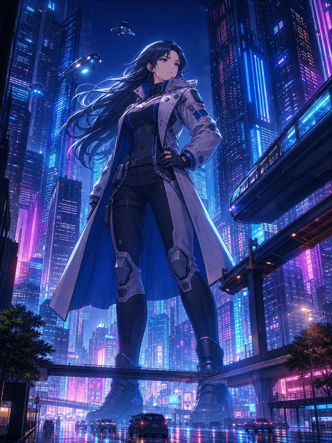 Anime giantess cyberpunk protector