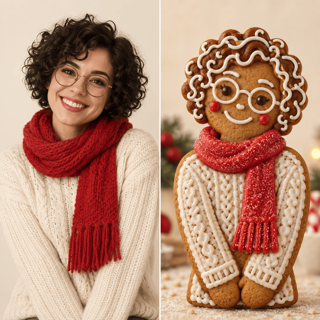 Photo to gingerbread portrait comparison