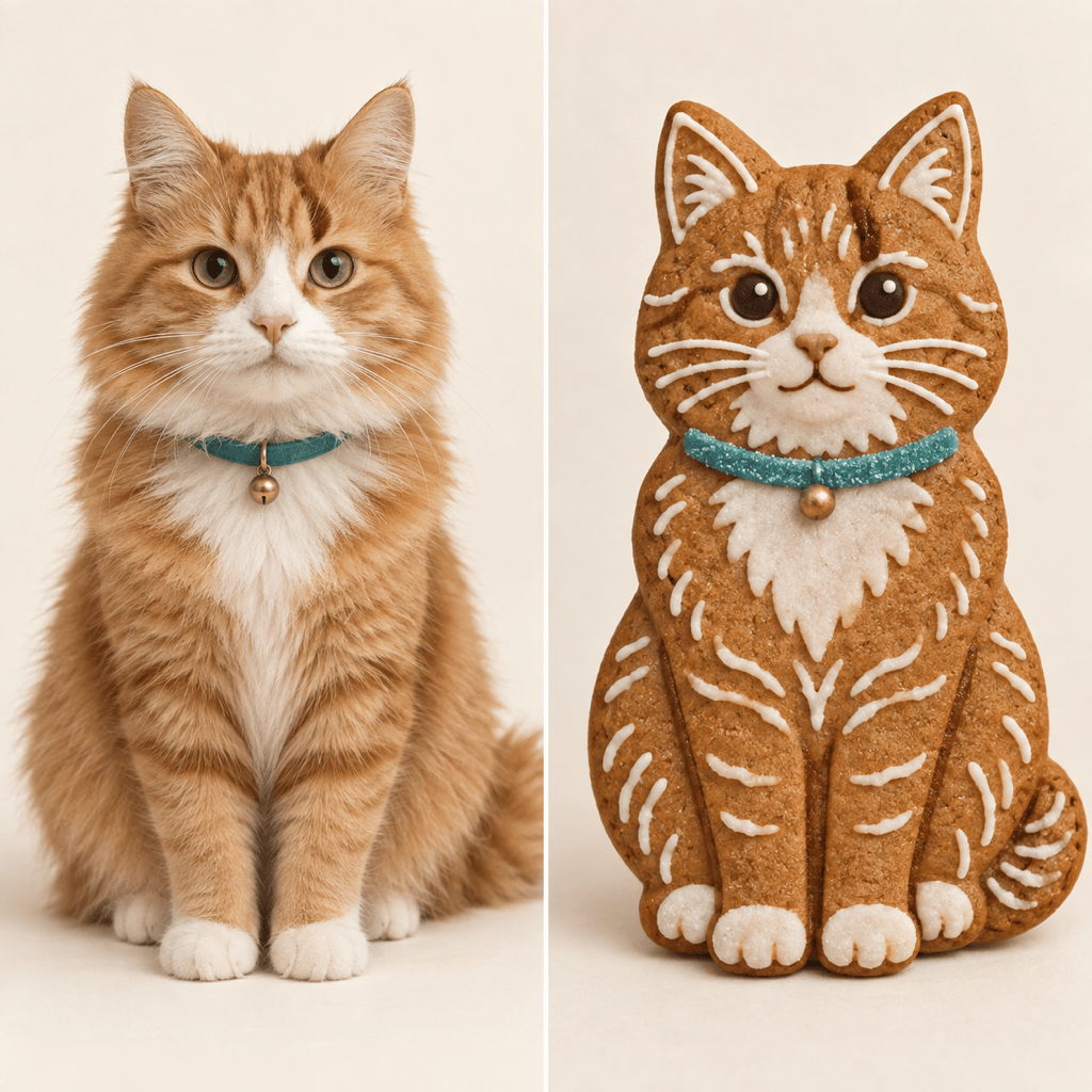 Gingerbread pet portrait before and after