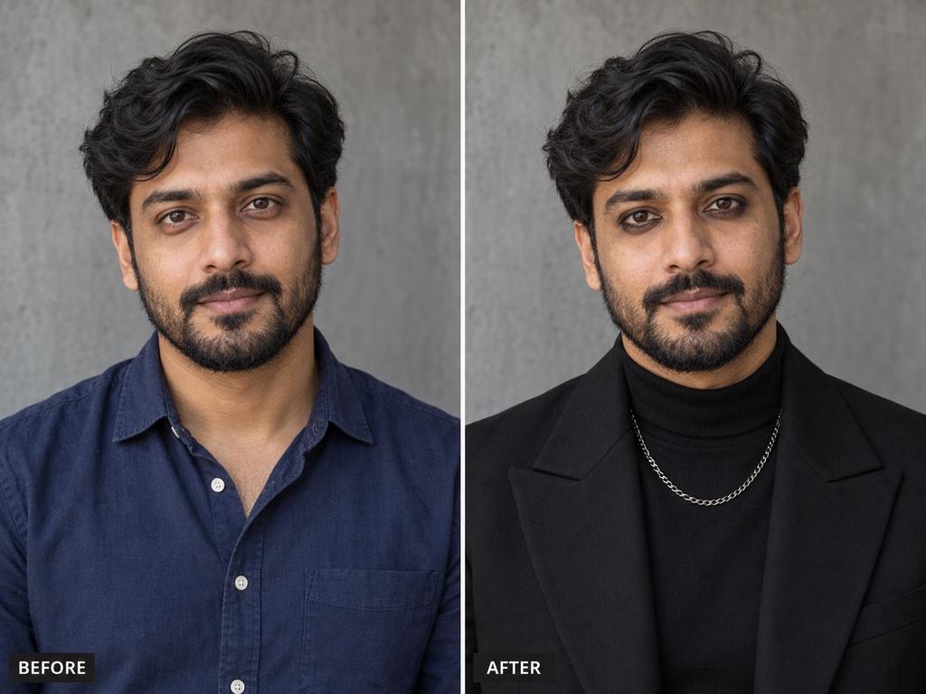 Men’s goth look before and after