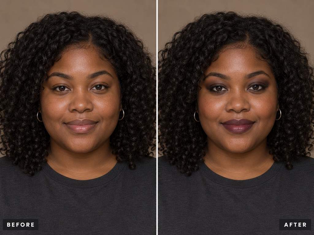 Soft goth makeup before and after