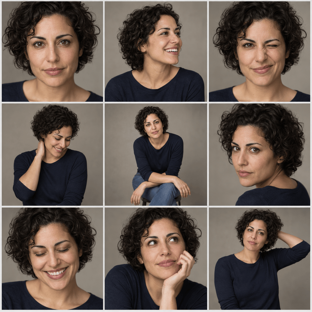 AI portrait grid with varied expressions