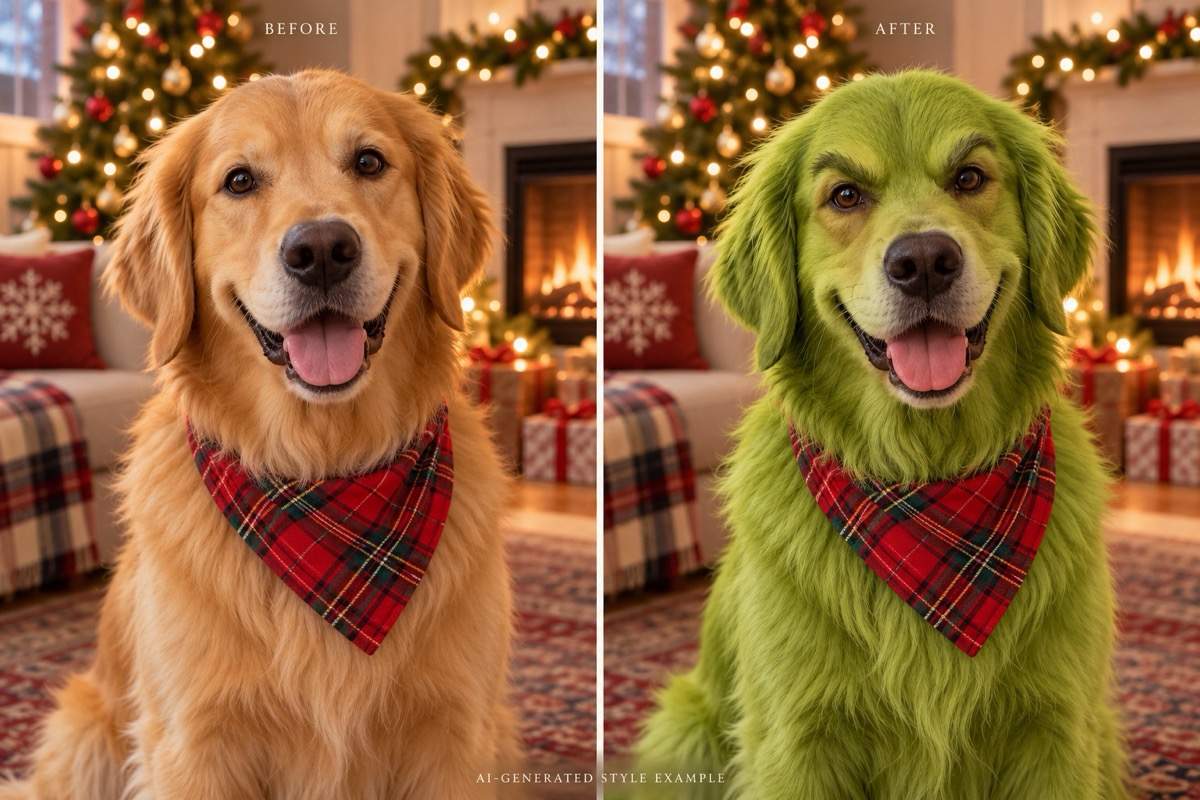 Dog Grinch filter before and after