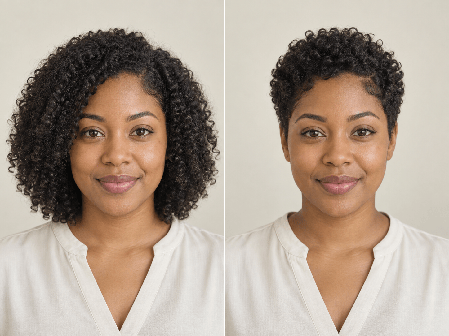 Short curly cut before and after