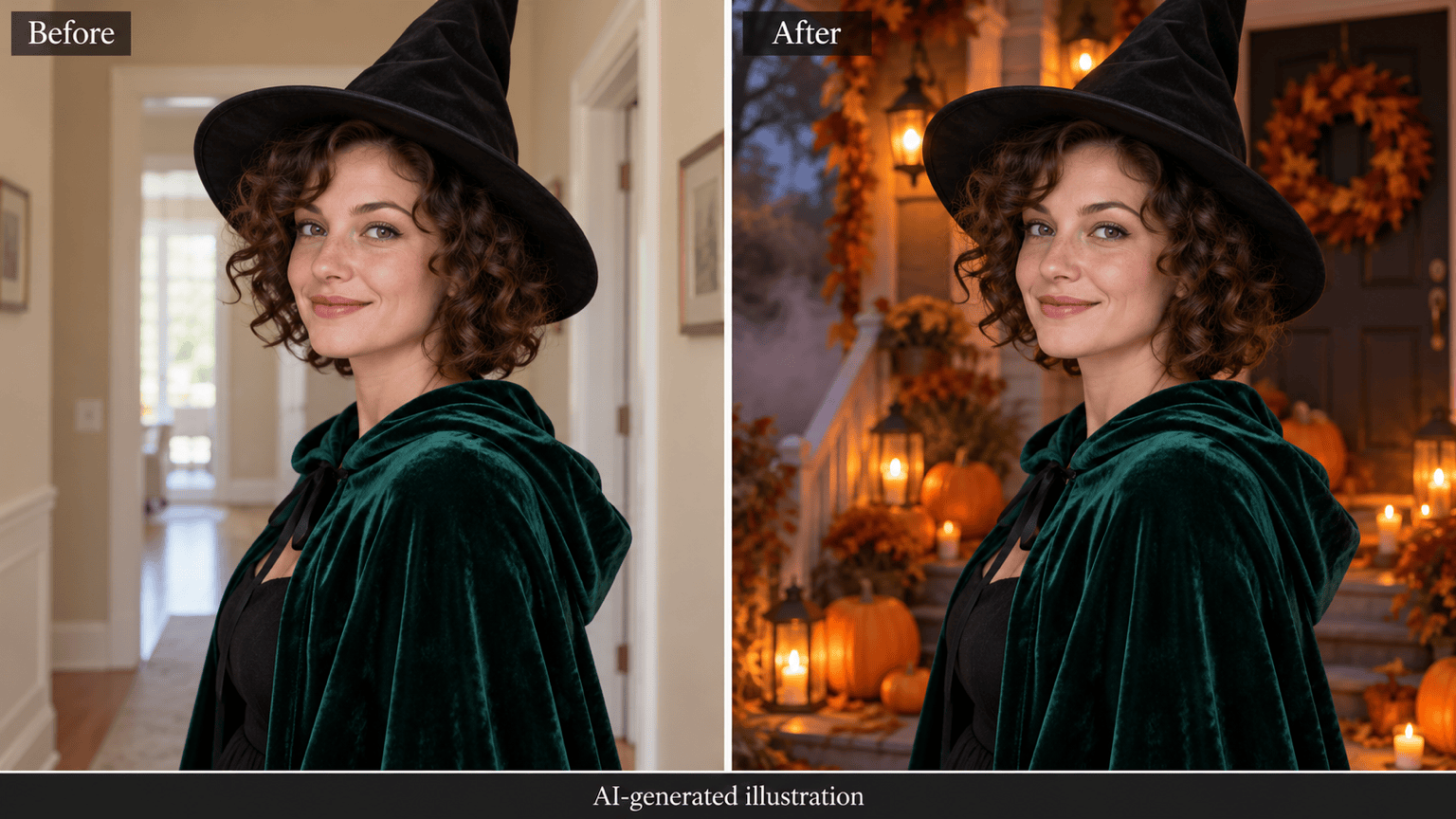 Illustrative Halloween portrait background comparison
