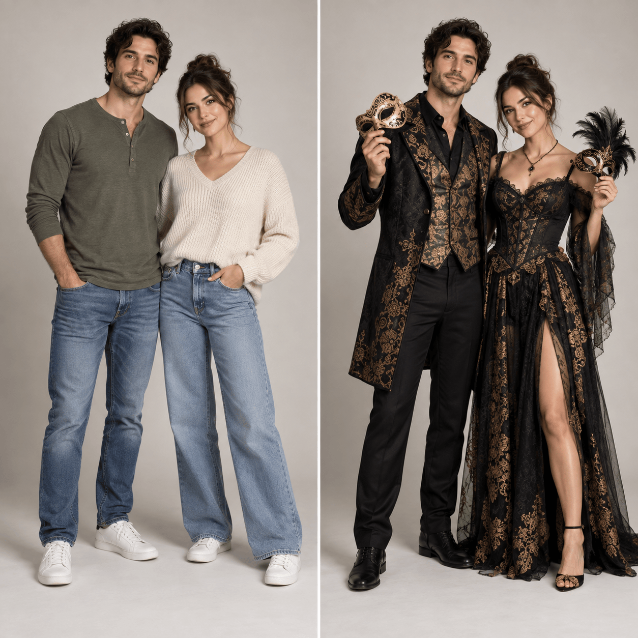 Couple Halloween costume before and after