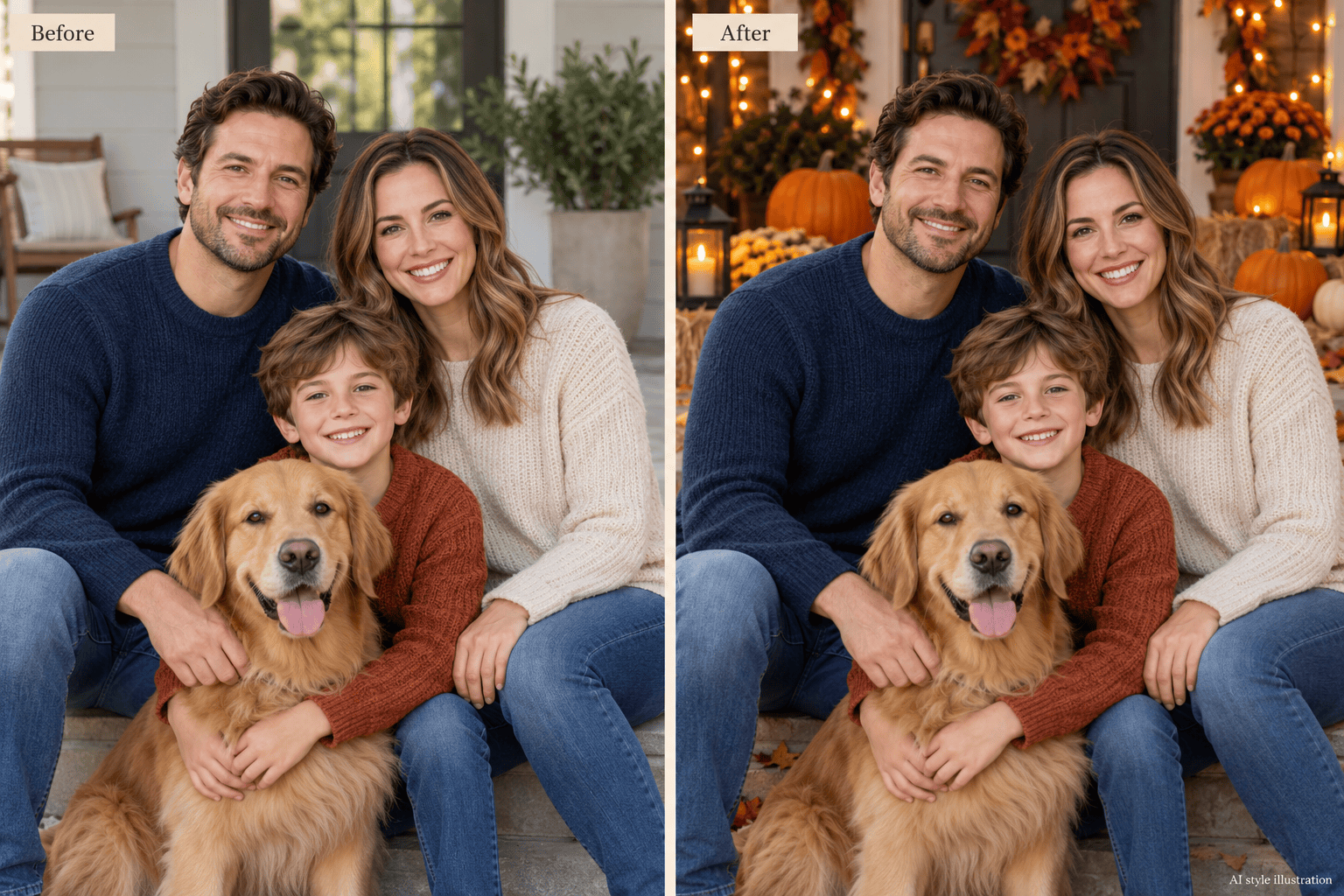 Halloween family and pet background transformation