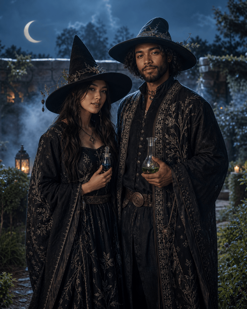 Halloween AI photo generator moonlit witch couple