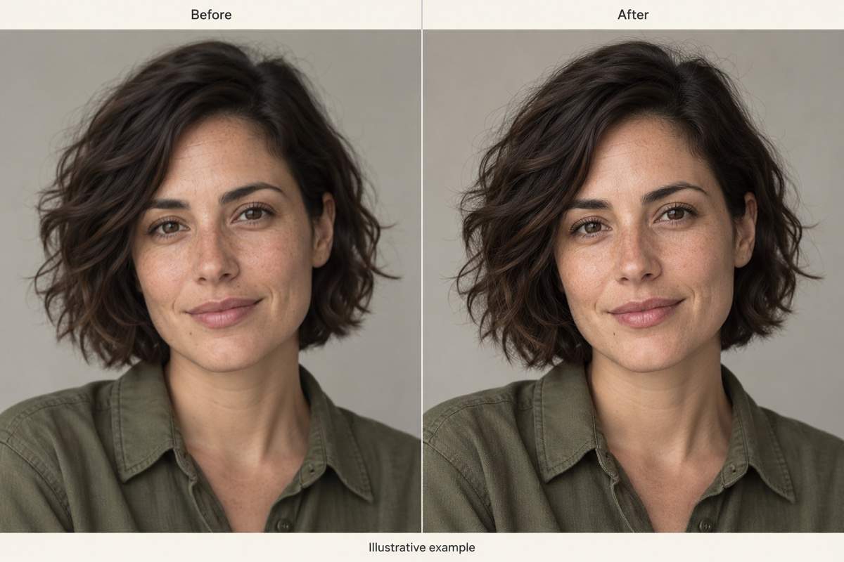 Illustrative AI portrait enhancement comparison