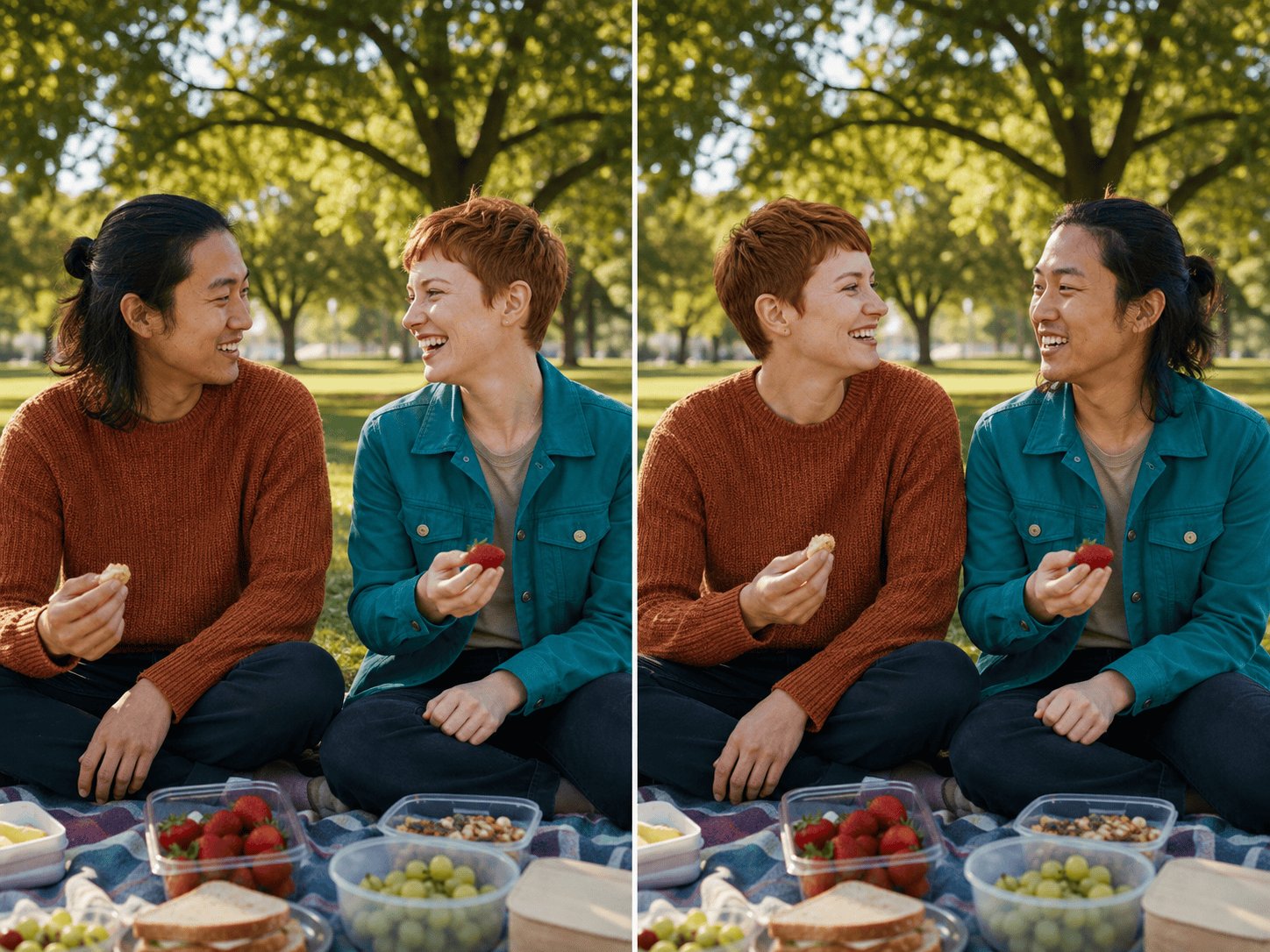 Playful two-person head swap