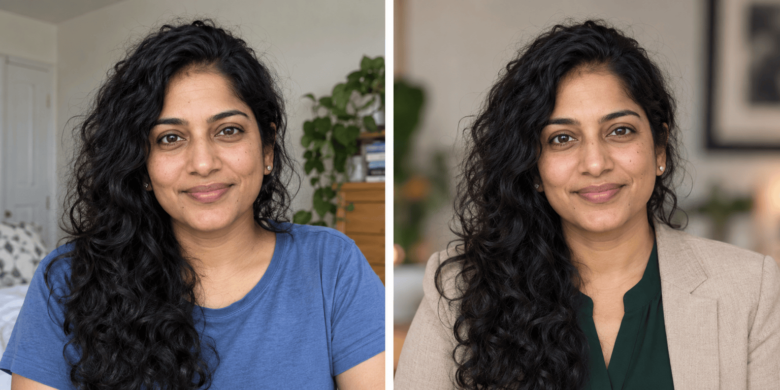 AI creative headshot before and after