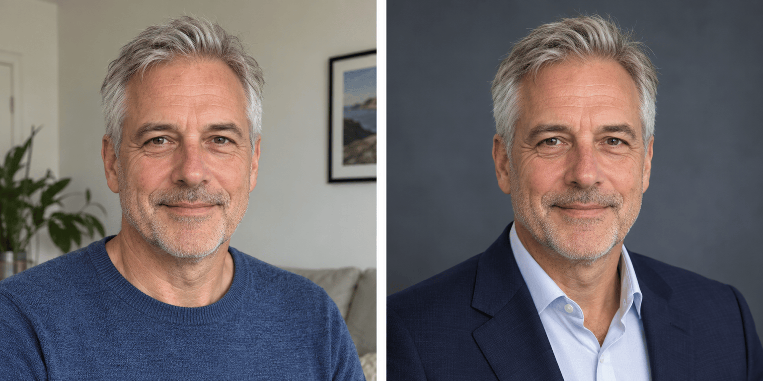 AI executive headshot before and after