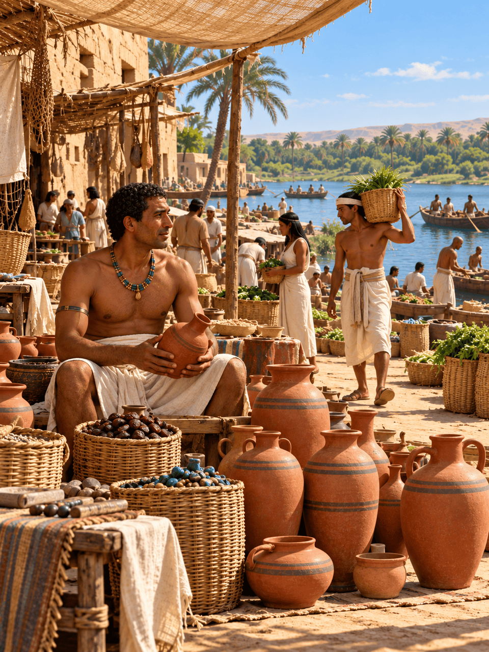 AI historical Egyptian market illustration