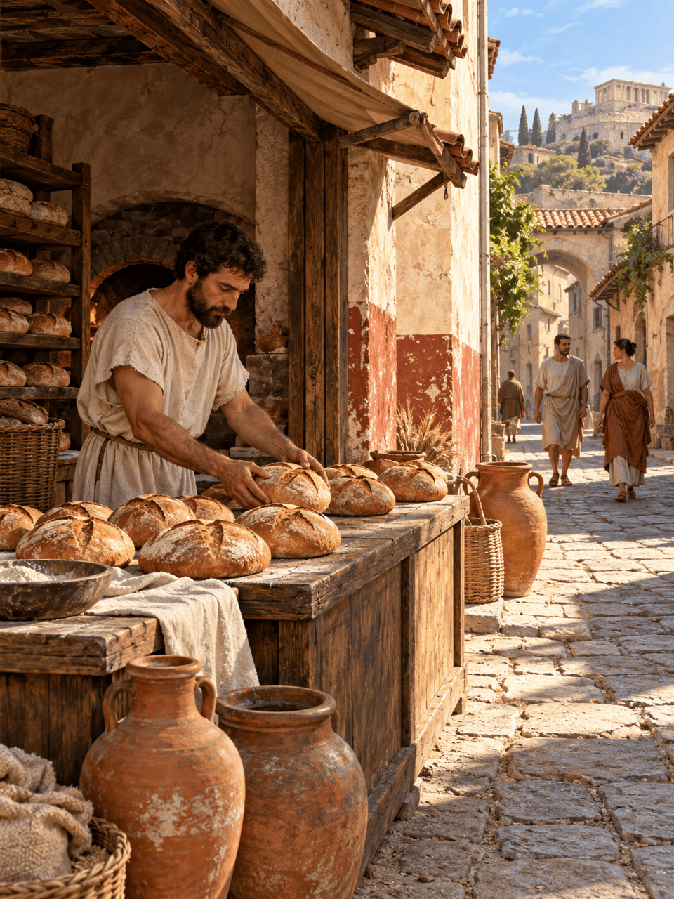 AI historical Roman bakery illustration