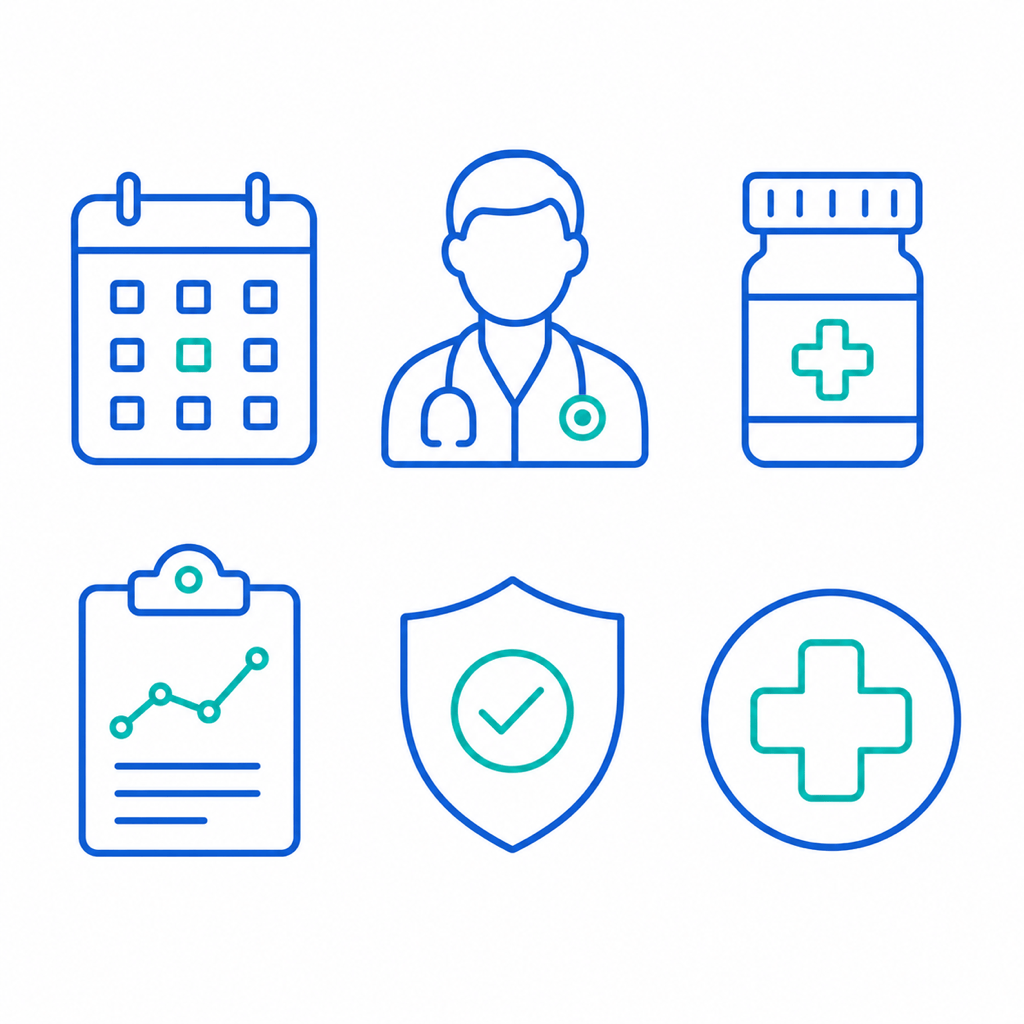 AI healthcare outline icons