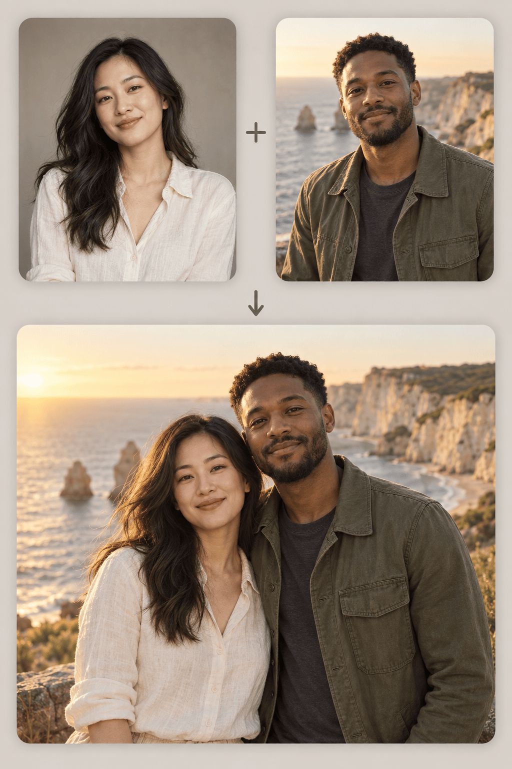 AI image combiner before-and-after portrait
