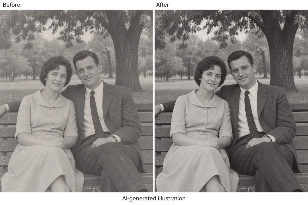 Illustrative old photo enhancement comparison