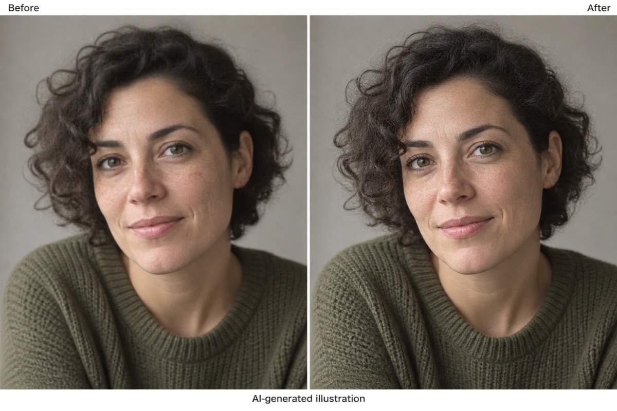 Illustrative AI portrait enhancement comparison