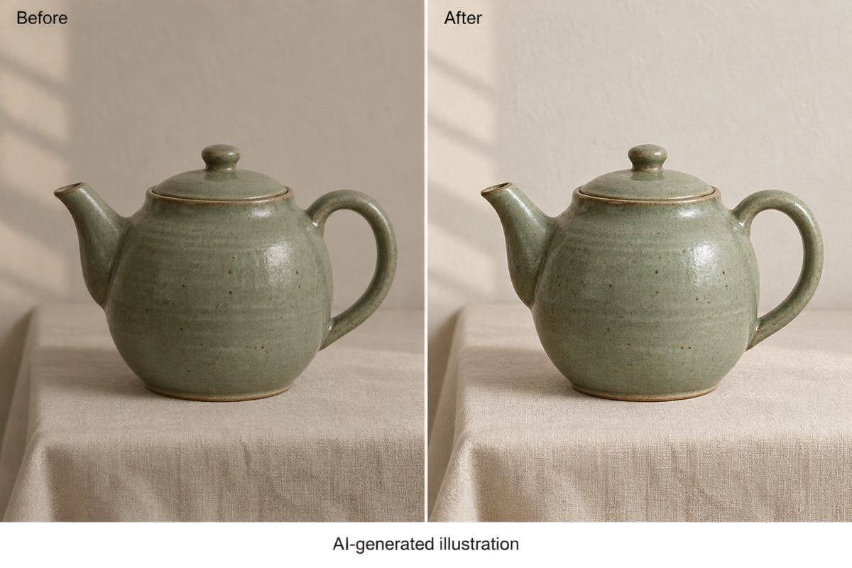 Illustrative product photo enhancement comparison
