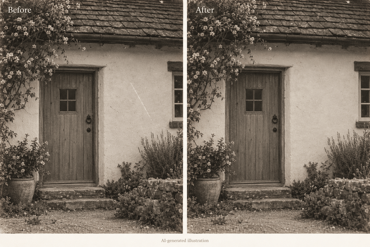 AI inpainting repairs photo scratches
