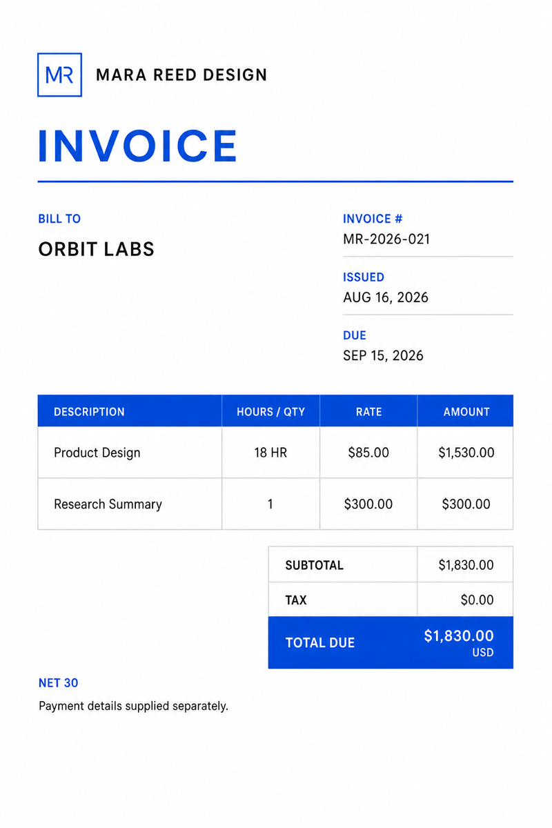 AI freelance invoice example