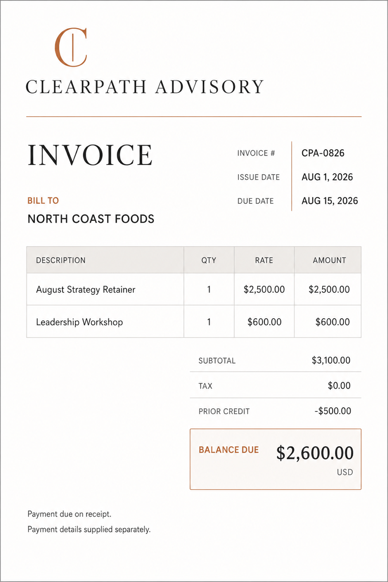 AI consulting invoice example